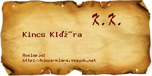 Kincs Klára névjegykártya